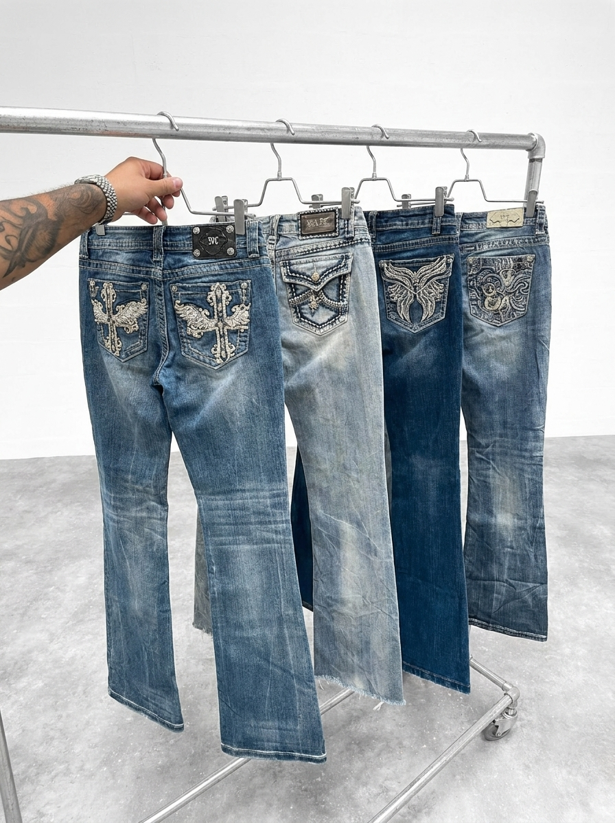 Y2K Bootcut Jeans – Stitch Backpocket